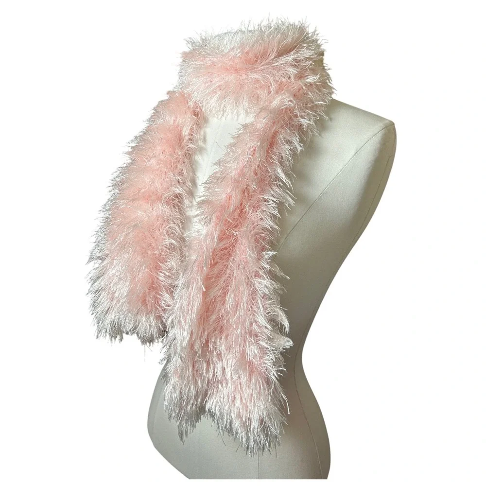 Y2K‎ Light Pink Faux Fur Eyelash Yarn Skinny Scarf Shaggy Feathered Boa 2000s
